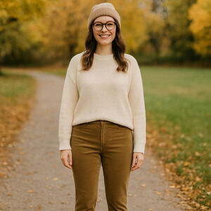 June & Daisy Corduroy Pants Womens LARGE Brown Pull On Casual Friday Hipster